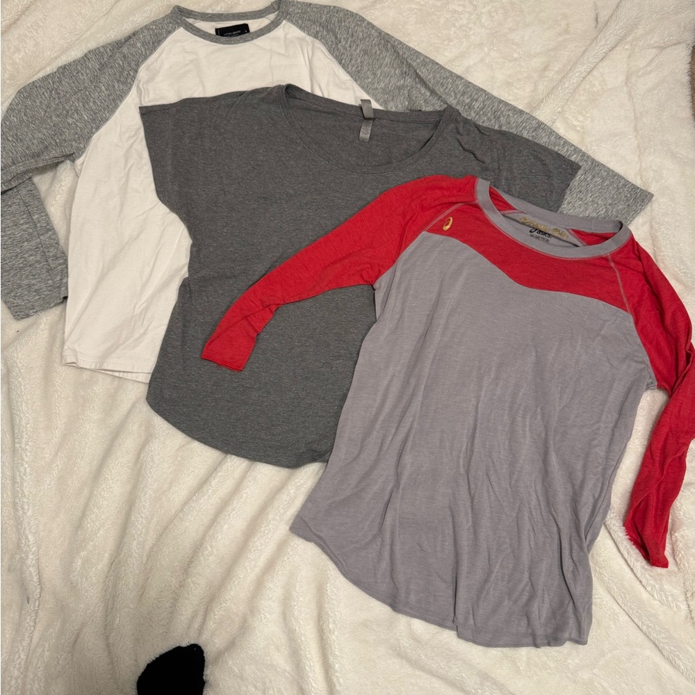 Lucky Brand, Next Level & ASICS Red and Gray Raglan Shirt